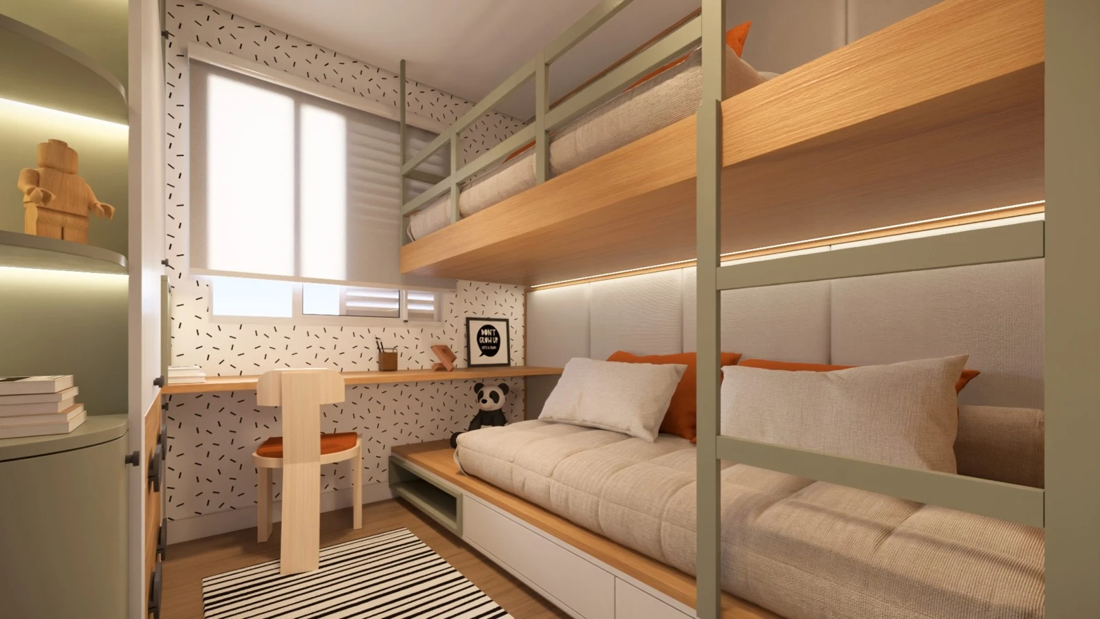 Segundo dormitório do apartamento decorado